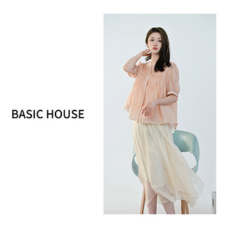 Basic House/百家好夏季纯色防晒宽松泡泡袖冰冰衬衫B0624B5U512 黄色 S90-105斤