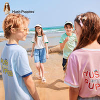 暇步士(Hush Puppies)童装儿童短袖2024夏季男女童圆领T恤丝滑云柔棉抑菌呵护时尚 冰晶蓝 105cm