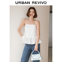 URBAN REVIVO 女士时尚甜美减龄荷叶边压褶吊带 UWU240052 本白 S