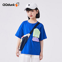 QQ duck 可可鸭 童装儿童T恤女童短袖上衣运动汗衫学生衣服拼色克莱因蓝；130