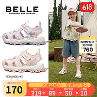 BeLLE 百丽 童鞋儿童包头鞋2024年夏季透气网面鞋女童运动凉鞋女孩沙滩鞋 灵动粉 26码 脚长15.9-16.5cm