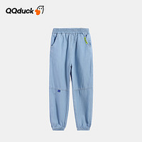 QQ duck 可可鸭 童装儿童防蚊裤女童牛仔裤夏裤子青少年衣服横条破块浅蓝；160