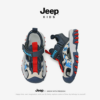 Jeep儿童鞋子夏季凉鞋包头软底中大童女童鞋2024童鞋男童夏款 深蓝红 36码 鞋内长约23.2cm