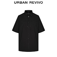 URBAN REVIVO 男休闲街头感链条装饰微褶开襟衬衫 UML240049 正黑 S