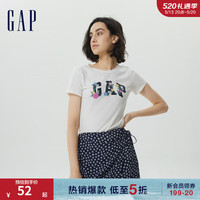 Gap女装LOGO纯棉修身辣妹风正肩短袖T恤268820夏季运动上衣 米白色 160/80A(XXS)