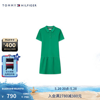 TOMMY HILFIGER24春夏童装女珠地肌理简约小绣标POLO连衣裙TH2422806 绿色323 M/150cm