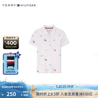 TOMMY HILFIGER24春夏童装女休闲字母满印三粒扣短袖POLO衫TH2422765 白色印花001 4/110cm