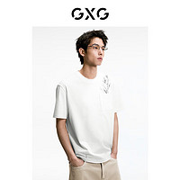 GXG男装 多色精致刺绣休闲高级圆领短袖T恤男士上衣 24年夏 白色 180/XL