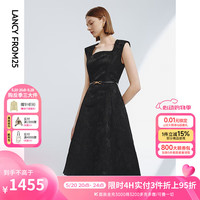 朗姿法式醋酸高级感气质黑色蝴蝶领礼裙连衣裙2024夏季裙子女 黑色 M