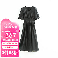 帕罗（PALUOPO）优雅连衣裙法式v领短袖2024年夏季中长款A字裙气质超仙裙子初恋 黑色 M(160/84A)