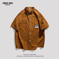 Foss Phil 短袖衬衫男士夏季衬衣男休闲工装宽松上衣CY56深卡其XL