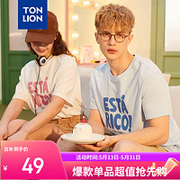 TONLION 唐狮 2023情侣装短袖T恤男印花宽松半袖白色打底衫女 女款/本白 M