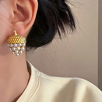 MOEFI 茉妃 925银针镶珍珠金色小松果耳环时尚饰品质感法式小众耳钉气质耳饰 金色珍珠小松果