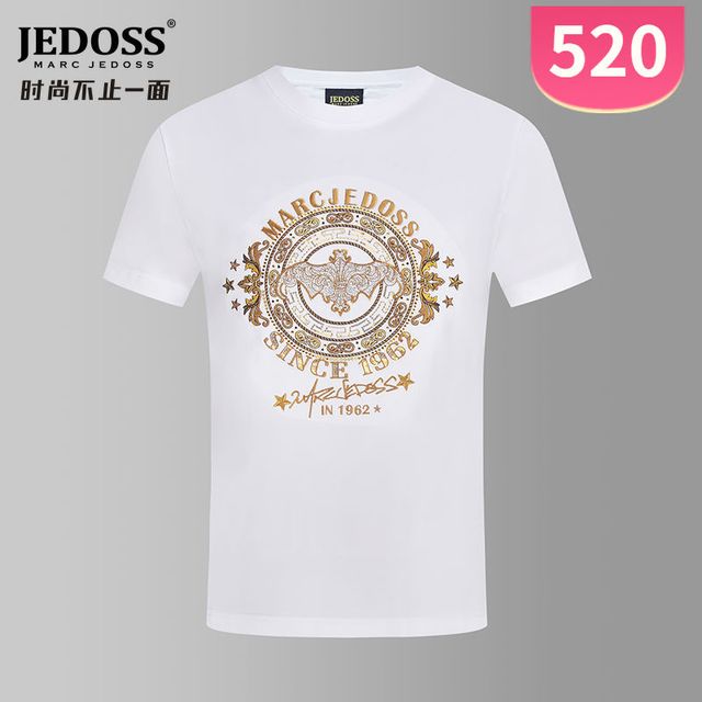 JEDOSS 爵迪斯 男装2024春夏新款经典LOGO金线刺绣修身短袖T恤