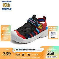 Skechers斯凯奇男童夏季运动休闲包头凉鞋时尚沙滩童鞋407112L 黑色/红色/BKRD 37码