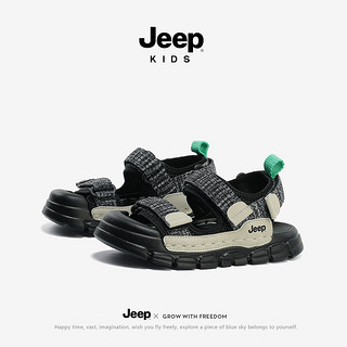 Jeep女童鞋休闲鞋子夏款软底透气童鞋沙滩鞋2024儿童包头凉鞋 黑色 鞋内长21.3CM