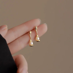 trendolla不规则设计珍珠耳坠耳钉感水滴吊坠耳环时尚百搭耳饰