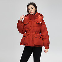 雪中飞 冬女士短款羽绒服红色保暖加厚抗寒插肩袖休闲