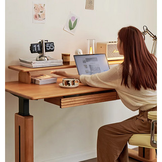良工（lg）实木电动书桌高低可调节家用樱桃木书桌学习电脑桌静音调节工作台 电动升降桌1.5米带增高架