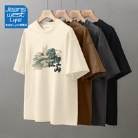 JEANSWEST LIFE真维斯国潮纯棉t恤男夏季学生校园宽松透气五分袖上衣