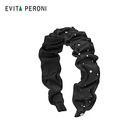 依慧达（Evita Peroni ）布艺发箍女褶皱增高宽边黑色头箍  优雅黑 