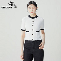 哥弟【GD】3D无缝一线成衣拼色圆领短袖针织开衫女1499226 白 M (3码)