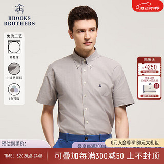 布克兄弟（BrooksBrothers）男士24春夏修身版免烫牛津纺纯色短袖衬衫 0007-灰色 XXL