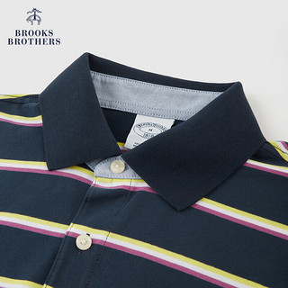 布克兄弟（BrooksBrothers）男士休闲三色条纹棉质短袖POLO衫 B475-藏青色条纹 XS