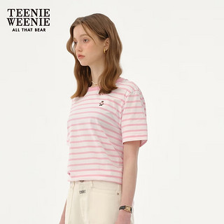 Teenie Weenie小熊女装2024夏装圆领条纹T恤多衫巴胺穿搭上衣 粉色 160/S