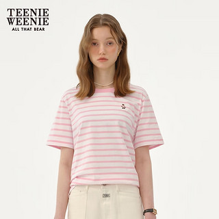 Teenie Weenie小熊女装2024夏装圆领条纹T恤多衫巴胺穿搭上衣 粉色 160/S