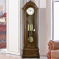 Hense 汉时 落地钟实木座钟欧式复古客厅立钟别墅创意机械报时钟表HG3082