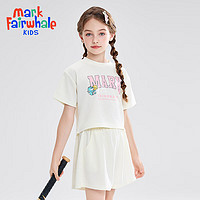 马克华菲女童短袖套装24夏季儿童两件运动t恤短裤中大童jz 米白 140cm