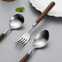 88VIP：onlycook 304不锈钢木柄勺子尖头汤勺食品级餐叉家用叉子儿童饭勺