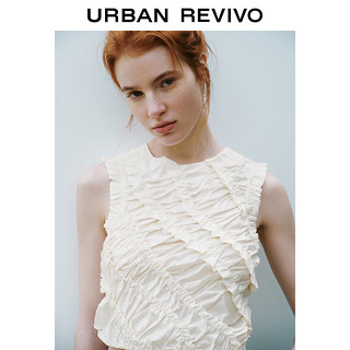 URBAN REVIVO 女装甜美褶皱花边圆领无袖罩衫衬衫UWU240040