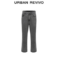 URBAN REVIVO 男装美式做旧水洗灰色直筒牛仔长裤 UMU840034 冷灰 32