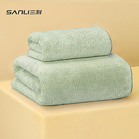 SANLI 三利 加大款毛巾浴巾2件套装A类男夏季速干吸水洗澡不掉毛大成人女绿色
