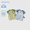 JELLYBABY 婴儿夏季哈衣新生儿外出爬服抗菌夏短袖衣服八个月宝宝连体衣夏款 蓝色 73CM