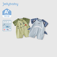 JELLYBABY 婴儿夏季哈衣新生儿外出爬服抗菌夏短袖衣服八个月宝宝连体衣夏款 蓝色 73CM