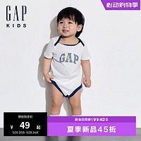 Gap 盖璞 婴儿2024夏季纯棉撞色信封领短袖连体衣儿童装爬服505556 白色 73cm(6-9月) 亚洲尺码