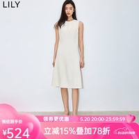 丽丽 LILY2024夏新款女装气质温柔纯色通勤款修身高腰无袖连衣裙小白裙 604米白