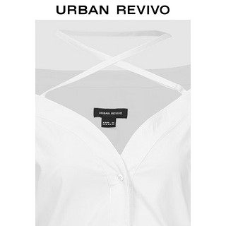 URBAN REVIVO 女时髦法式纯欲纽扣挂脖露肩连衣裙UWG740133 本白 S
