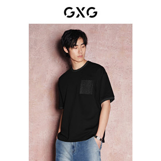GXG奥莱黑色撞色设计休闲宽松圆领短袖T恤男士24夏新 黑色 1