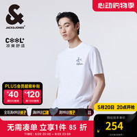 杰克·琼斯(JACK&JONES)夏新款罗纹圆领潮流简约宽松字母刺绣凉感T恤短袖男装224201327 雪白色A06 雪白色A06 1