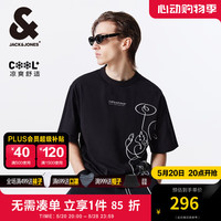 杰克·琼斯(JACK&JONES)夏季新款圆领宽松舒适百搭个性休闲趣味印花短袖T恤男装224201152 黑色PURE BLACK 常规 1
