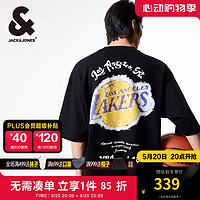 杰克·琼斯（JACK&JONES）夏季NBA联名湖人队oversized字母胶印运动短袖T恤男士 E40 黑色 E40 黑色 190/108A/XXL