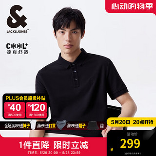 杰克·琼斯（JACK&JONES）夏季简约常规版型logo刺绣翻领Polo衫男装224106039 黑色E40 常规 黑色E40 170/92A/S