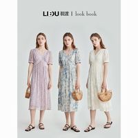 裂渡 微胖大码女装气质v领温柔夏碎花连衣裙子女