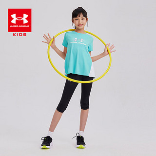 安德玛（Under Armour）童装2024女童T恤短袖夏季速干透气运动圆领上衣 浅水绿 160cm