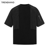 TRENDIANO撞色拼接圆领T恤2024年夏季新款百搭潮流拉链短袖上衣男