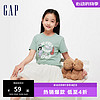 Gap 盖璞 女童春季2024LOGO卡通印花圆领纯棉T恤儿童装430239短袖 浅绿色 140cm(M)亚洲尺码